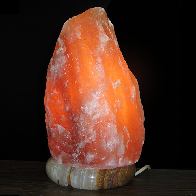 Himalayan Rock Salt Natural Crystal Lamp, 8.5" s Tall – Soft Calm Therapeutic Light – Unique Naturally-Formed Salt Crystal Handcrafted Design On Onyx Marble Base – Table Lamp, Dark Orange Hue