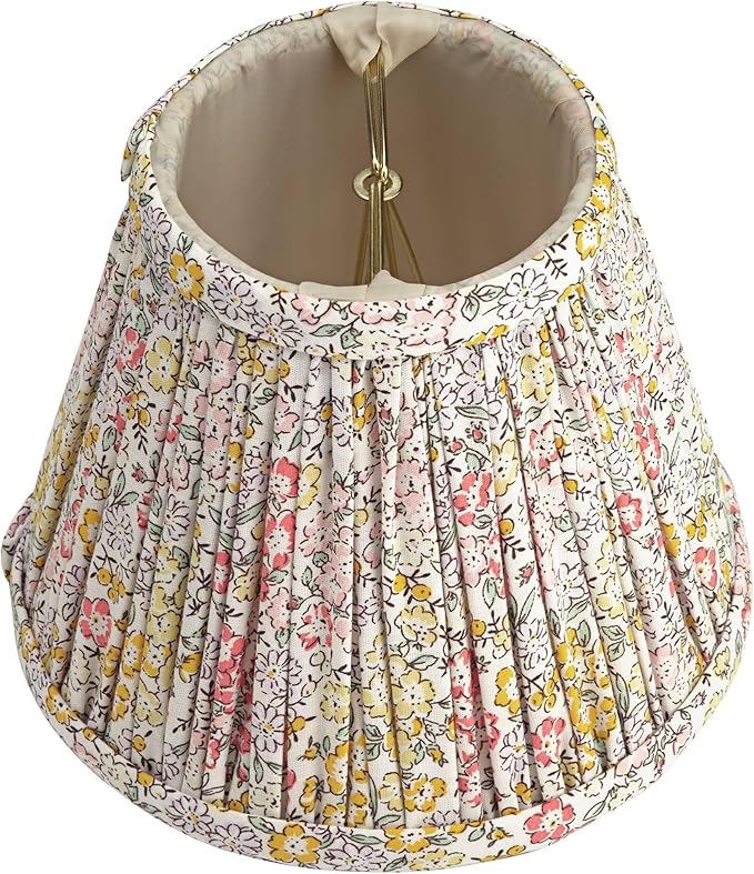 Nelle 3 1/2" Top x 6" Bottom x 5" High x 5" Slant Print Cottage Core Lamp Shade Replacement Small Yellow Peach Empire Round Farmhouse Country Pleated Floral Clip On Candelabra - Springcrest