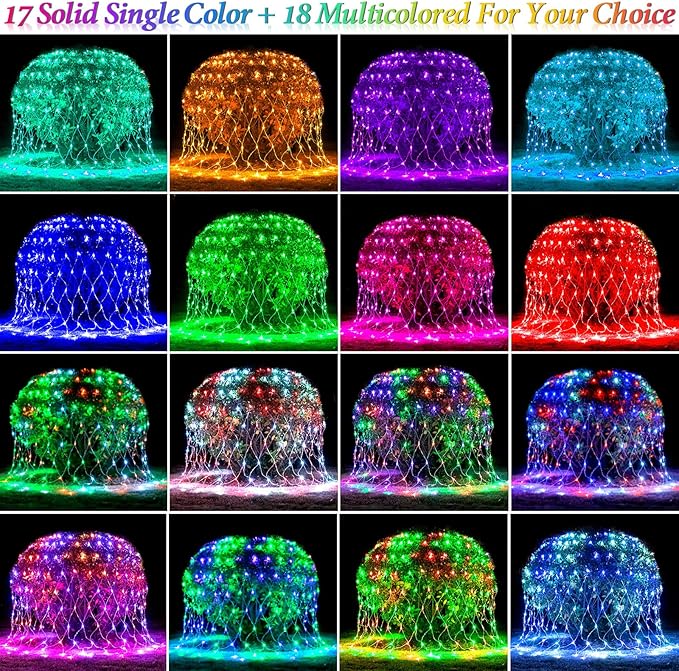 Lovelite 8ft x 8ft Net Lights Outdoor, 196LED 35 Colors Changing Gazebo Lights Clear Wire, Connectable Fairy Mesh Lights Waterproof for Patio Pergolas Backyard Bush Christmas Holiday Wedding Party