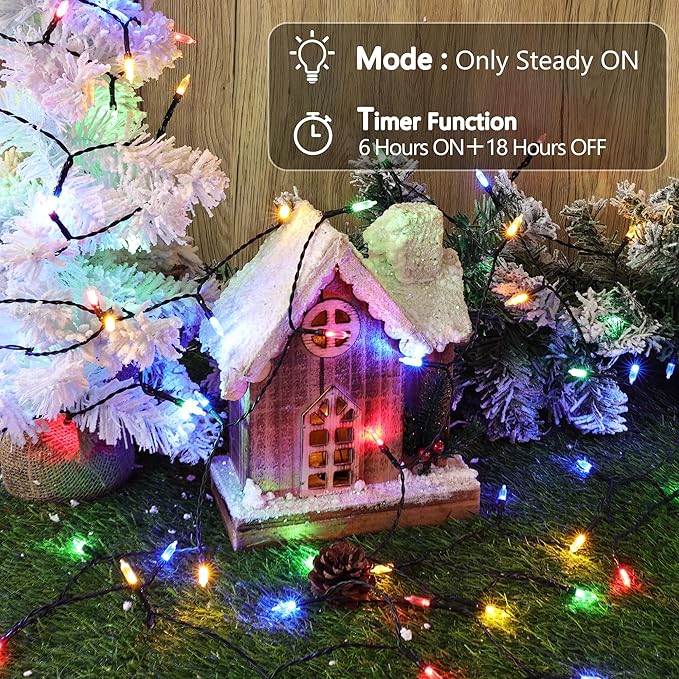 Lomotech Battery Operated Christmas Lights - 2 Pack Total 16ft 50LEDs Battery Mini String Lights with Timer for Home, Garden, Party, Holiday, Tree Decoration (Green Wire, Multicolor)