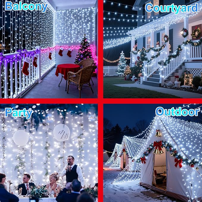 240FT 750LED Christmas Lights,12 Modes Cool White Outdoor String Lights with Timer & Dimmable, Waterproof Green Wire Christmas String Lights for Indoor Tree Xmas Patio Fence Wedding Party Decor