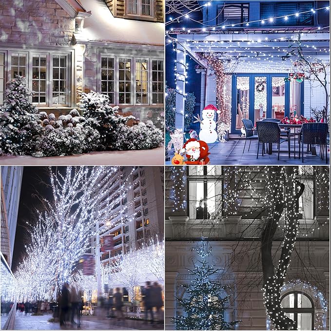 LAMPHOME 66ft Christmas Decorative Mini Lights,200 LED Green Wire Fairy Starry String Lights Plug in, 11 Lighting Modes, for Indoor Outdoor Xmas Tree Wedding Party Decoration (White)