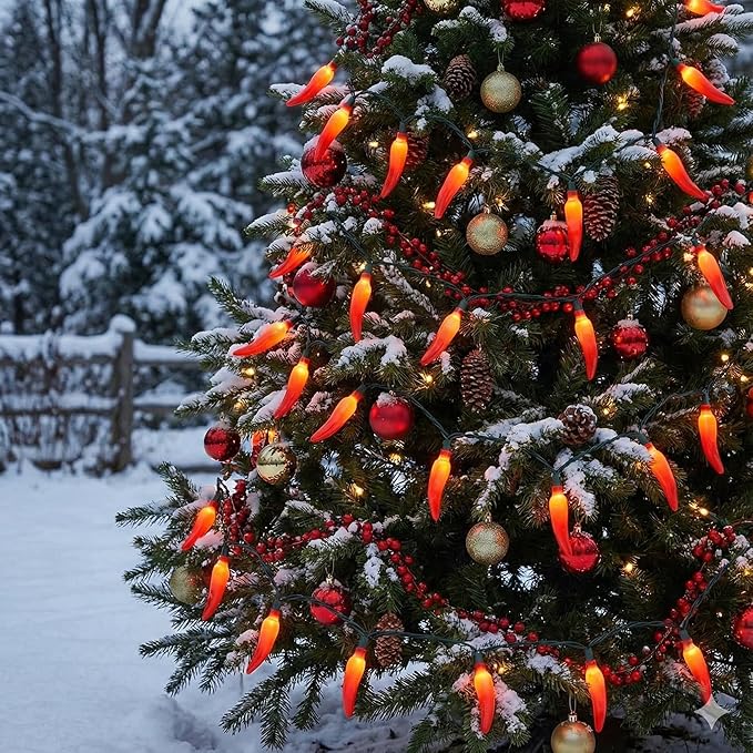 13.6Ft Chilli Pepper Light, Christmas Decorations String Lights with 35 Red Pepper Bulbs, Plug in Fairy Lights for Indoor Party Kid's Room Xmas Tree Patio Bedroom Garden Decor