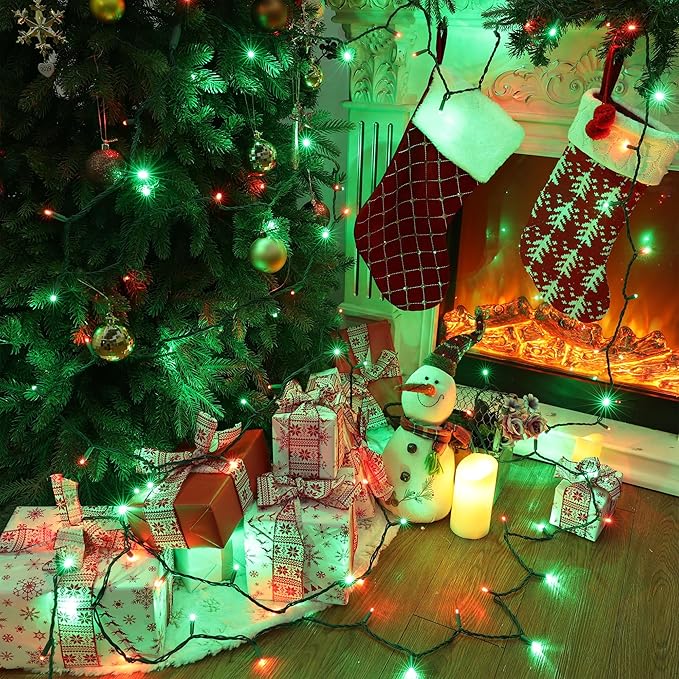 Brizled Red & Green Christmas Lights, 33ft 100 LED 5MM Christmas String Lights, Wide Angle Mini Christmas Lights Connectable, UL Listed Tree Light for Indoor Outdoor Xmas Room Party Decor, Green Wire