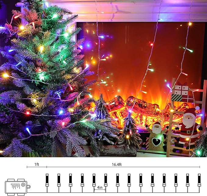 Lomotech Battery Operated Christmas Lights - 4 Pack Total 66ft 200LEDs String Lights 8 Modes Waterproof with Timer for Home, Garden, Party, Holiday, Tree Decoration (Clear Wire, Multicolor)