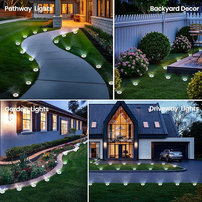 20 Pack Small Solar Ground Lights, Pathway Light Waterproof, Outdoor Solar Light for Garden, Driveway, Walkway, Backyard (Cool White)