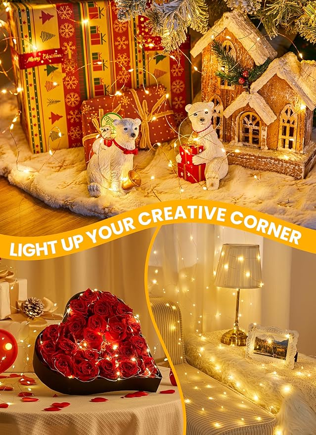 Minetom Fairy Lights with Remote, 66 Feet 200 Led Firefly String Lights Plug in for Bedroom Home Wall Ceiling Christmas Tree Wreath Craft Wedding Party Indoor Outdoor Decoration, Warm White
