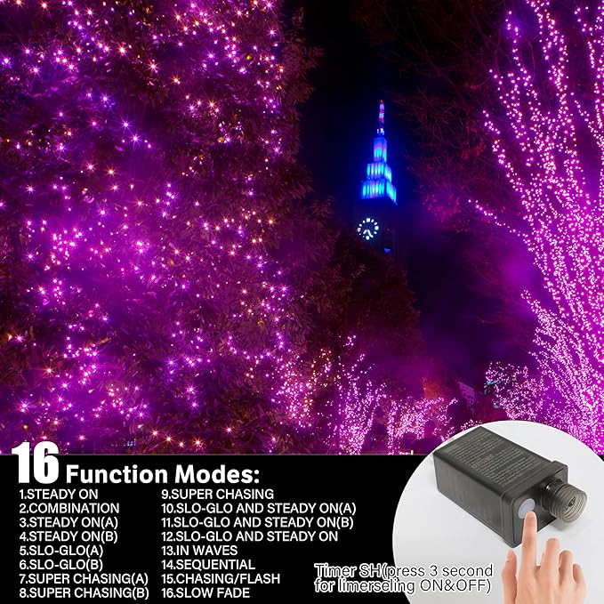 LAMPHOME 66ft Halloween Decorative Mini Lights, 200 LED Green Wire Fairy Starry String Lights Plug in, 12 Lighting Modes, for Halloween Decoration Outdoor Party Decoration (Orange and Purple)