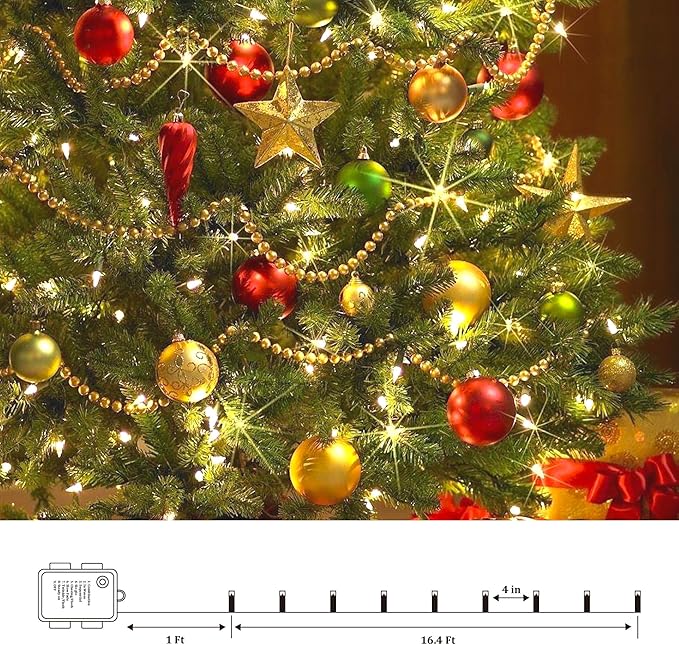 Battery Operated Christmas Lights - 4 Pack Total 66ft 200 LEDs Warm White Christmas Lights with Timer, 8 Modes Waterproof Twinkle Lights for Indoor Outdoor Xmas Tree Wreath Party Holiday Decorations