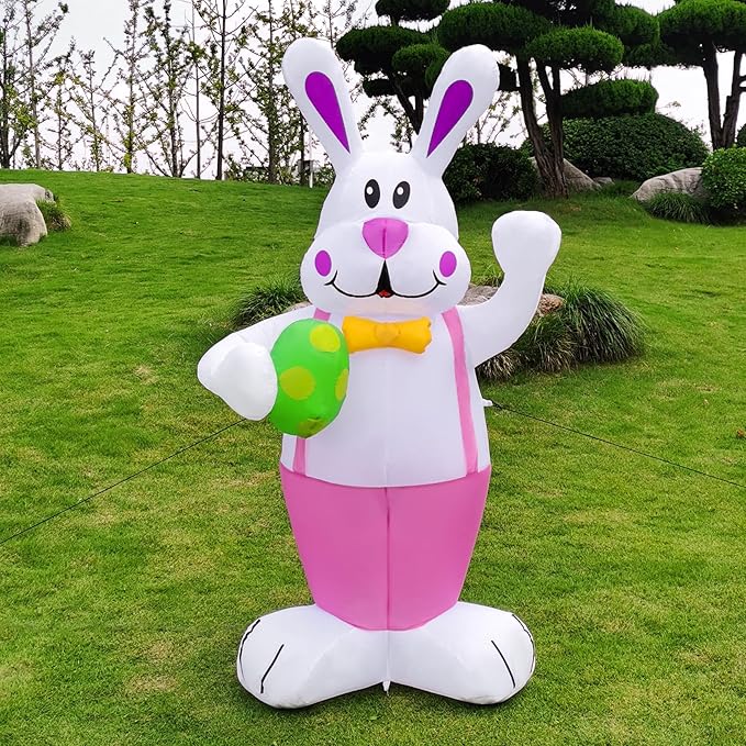Dearsun 6.2FT H Adorable Easter Bunny Inflatables Outdoor Decorations Easter Bunny Blow up Yard Decorations with LED Lights for Holiday Party Indoor Outdoor Décor
