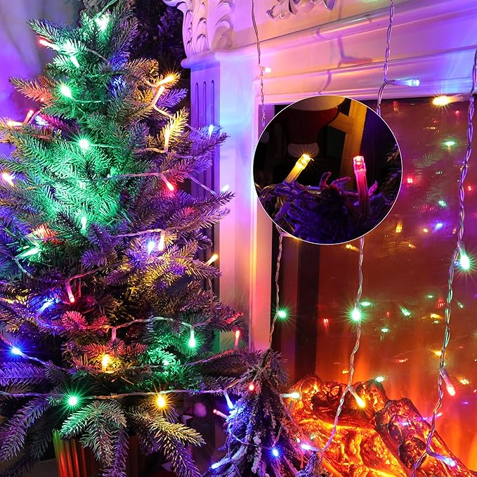Lomotech Battery Operated Christmas Lights - 4 Pack Total 66ft 200LEDs String Lights 8 Modes Waterproof with Timer for Home, Garden, Party, Holiday, Tree Decoration (Clear Wire, Multicolor)