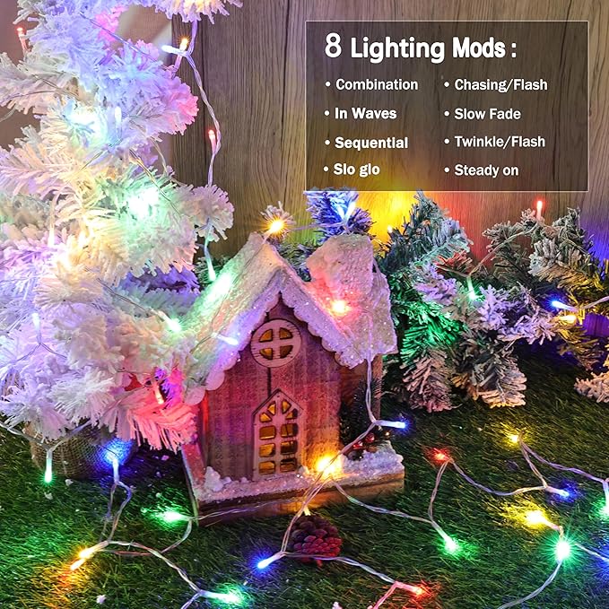 Lomotech Battery Operated Christmas Lights - 4 Pack Total 66ft 200LEDs String Lights 8 Modes Waterproof with Timer for Home, Garden, Party, Holiday, Tree Decoration (Clear Wire, Multicolor)