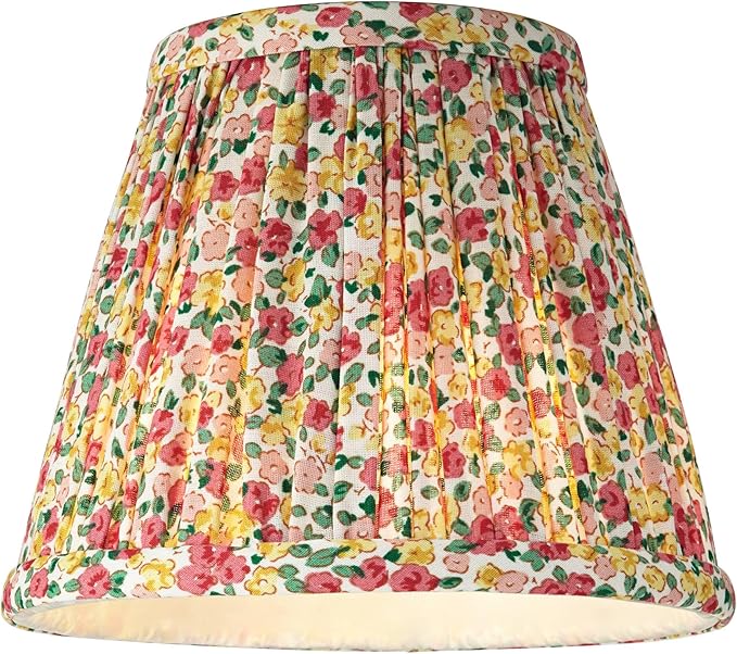 Nelle 3 1/2" Top x 6" Bottom x 5" High x 5" Slant Print Cottage Core Lamp Shade Replacement Small Red Yellow Empire Round Farmhouse Country Traditional Pleated Floral Clip On Candelabra - Springcrest