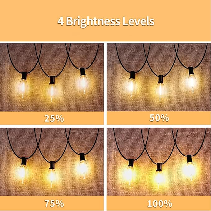 Outdoor String Lights with Remote, 50ft 25 Bulbs Low Voltage(24V) Patio Lights, Dimmable & Timer, IP65 Waterproof, ST38 LED Hanging Lights for Outside, Deck, Garden, Backyard, Porch, Party