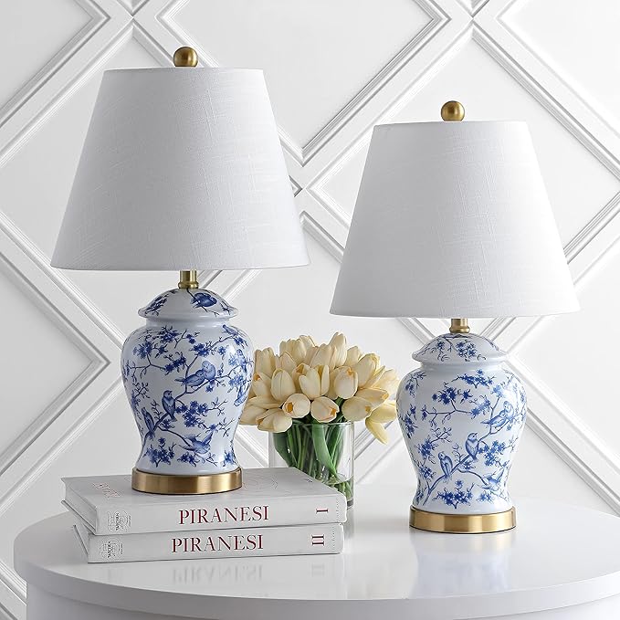 JONATHAN Y JYL3005A-SET2 Set of 2 Table Lamps Penelope 22" Chinoiserie Classic,Cottage,Traditional,for Bedroom, Living Room, Office, College Dorm, Coffee Table, Bookcase, Blue/White