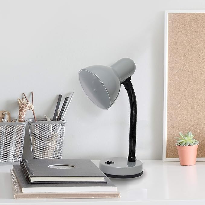 Simple Designs LD1088-SLV 14.25" Sleek and Sturdy Classic Gooseneck Study Desk Lamp, Gray