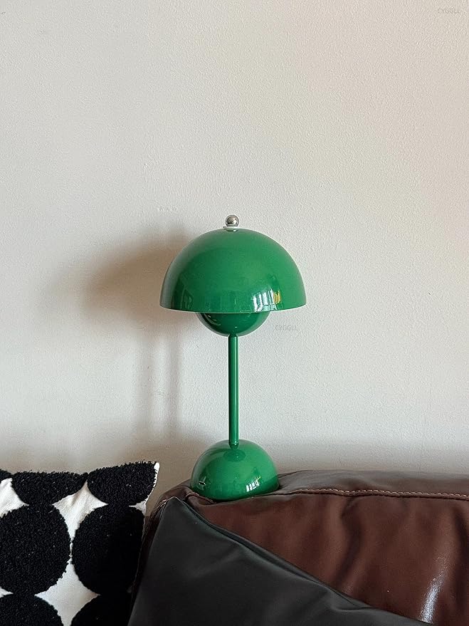 Modern Flower Bud Lamp 12" Cordless Touch Lamp Dimmable 2600mAh Rechargeable Desk Lamp Nordic Minimalist Mushroom Lamp Nightstand Bedside Lamp for Bedroom Living Room(Signal Green) No Reading Light ﻿