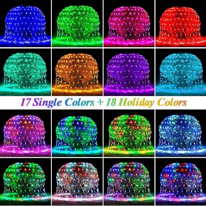 Lovelite 204 LED Net Lights, 35 Colors Changing Easter Net Lights Outdoor, 9.8ft x 6.6ft Connectable Bush Mesh Light Clear Wire for Halloween Christmas Tree Holiday Wedding Party Gazebo Patio Decor