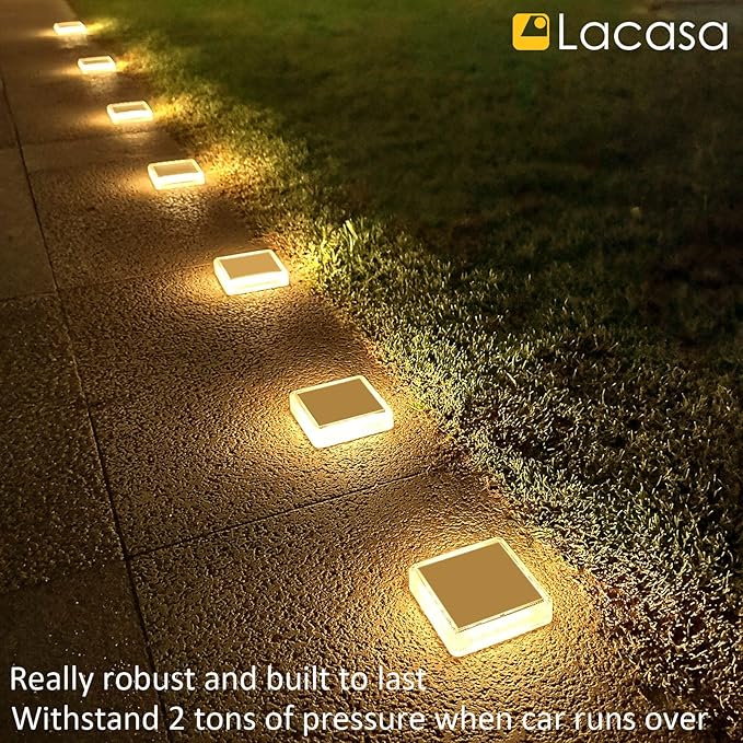 Lacasa Solar Deck Lights, 4 Pack 30LM LED Dock Lights Warm White 2700K, Outdoor Solar Powered Step Lights Light up All Night IP68 Waterproof Auto ON/Off for Garden Stairs Driveway Pathway Lighting