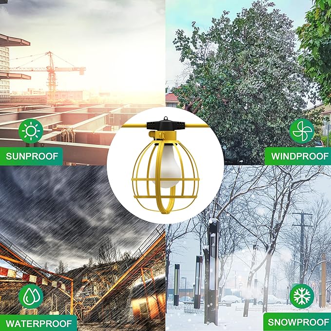 LEDIARY 50FT Construction String Lights, 5 Bulbs 50W 5250LM Work Lights with 5 Medium Base Sockets, Linkable Construction Lights, Weatherproof Commercial-Grade Temporary Lighting