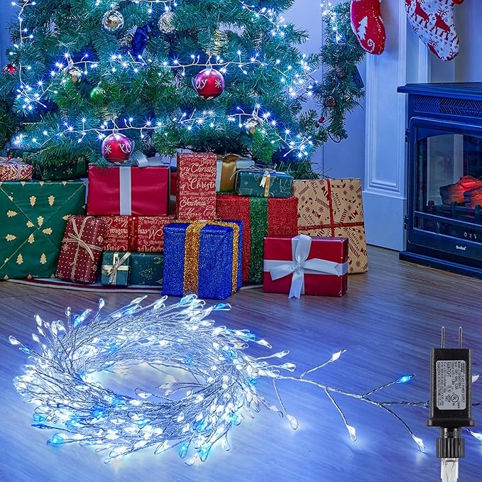 Indoor/Outdoor Waterproof Fairy Lights,200LED Copper Wire String Lights with Twinkle Mode, IP65 Rated for Garden, Patio, Party Decor (Blue White, Plug in)