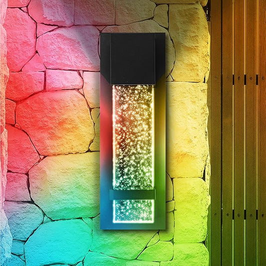 ASD LED 13 Inch Bubble Glass Wall Light Fixture | 9W 250LM RGB-3000K-5000K 100-277V | Multicolor, Waterproof, ETL Listed | Exterior Flush Mount Sconce, Outdoor-Indoor Lighting | Black