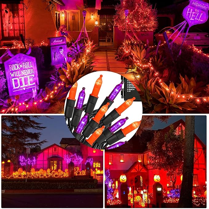 NEROSUN Halloween Mini String Lights, 2 Pack Total 100 LED 32 FT Waterproof Battery Operated Fairy Lights with 8 Modes, Halloween Decorations for Indoor Outdoor Garden Party Decor (Purple & Orange)