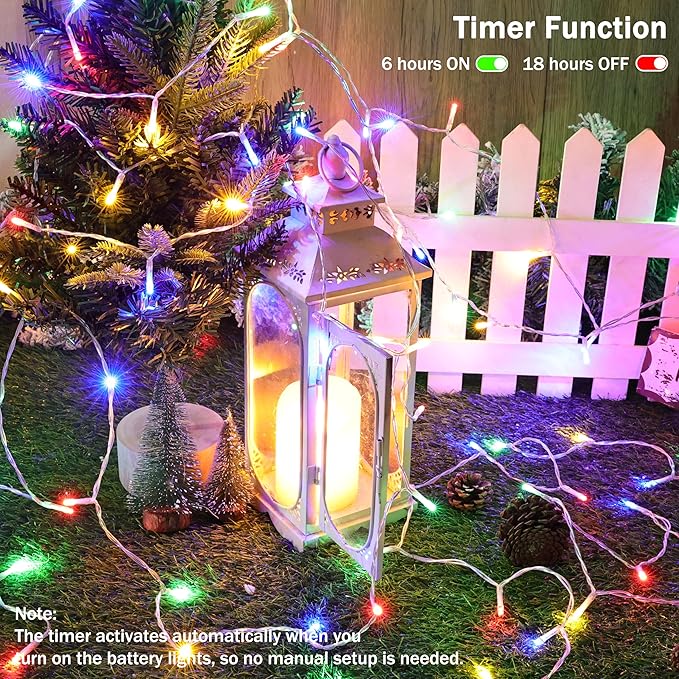 Lomotech Battery Operated Christmas Lights - 4 Pack Total 66ft 200LEDs String Lights 8 Modes Waterproof with Timer for Home, Garden, Party, Holiday, Tree Decoration (Clear Wire, Multicolor)