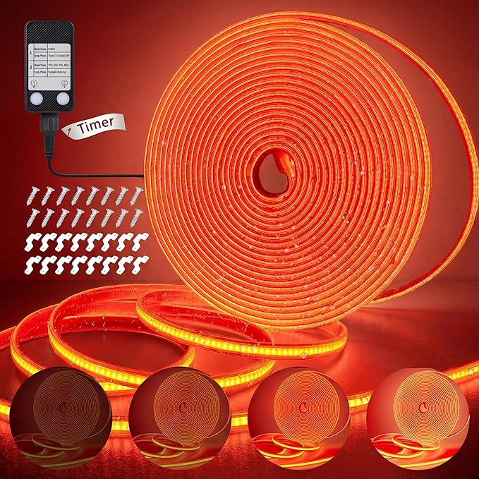 OMIKA Red 33FT COB LED Strip Lights Outdoor Waterproof, 3200 LED Plug in Strip Light PVC Casing Tape Light Flexible with Self-Adhesive Timer Dimmable for House Garden Camping DIY