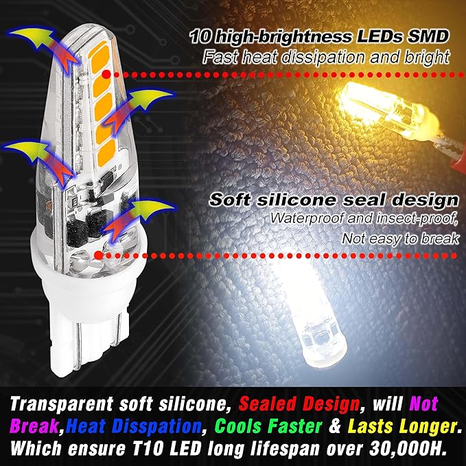 T10 Wedge Base Landscape 194 921 LED Light Bulb 2700K Warm White 3W Equivalent 15W 20W Low Voltage AC/DC12V-24V T5 LED Bulb for Landsacpe Garden Deck RV Camper Marine Boat Dome Lighting, 8 Pack