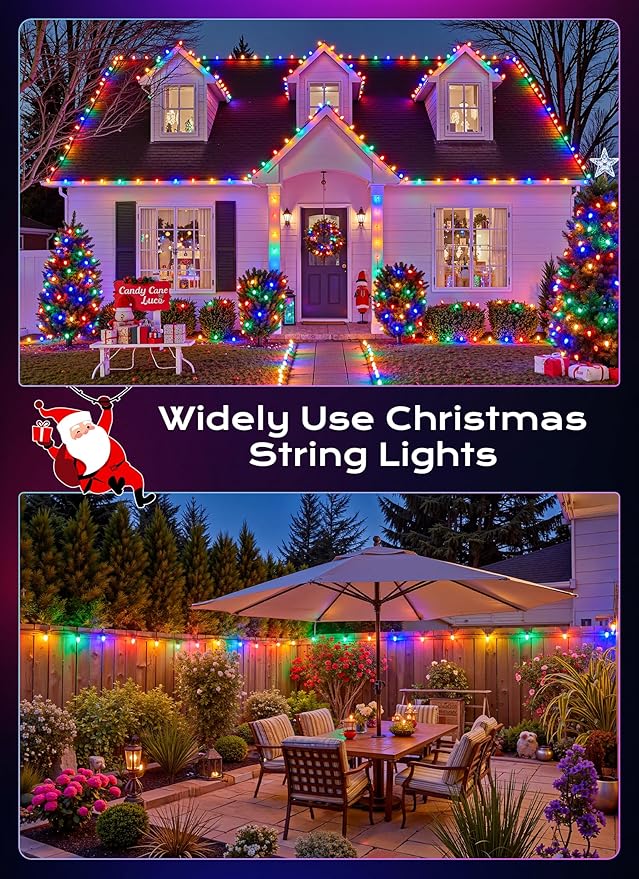 Brightown C9 LED Christmas Lights Outdoor, 150 FT 150 Multi-Colored Connectable C9 String Lights for Christmas Tree Patio Roofline Garden Backyard Holiday Party Indoor Outdoor Decoration, Green Wire