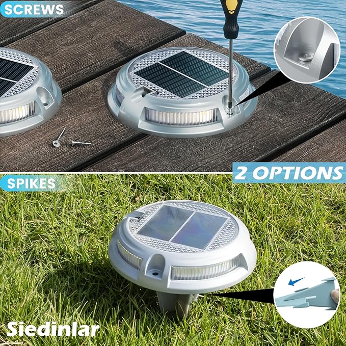 SIEDiNLAR Solar Driveway Lights Outdoor 16 LEDs 9 Modes, Dock Markers Deck Lights Waterproof Warning for Pathway Driveway Walkway Ground Step Yard Garden, RGB (1 Pack)