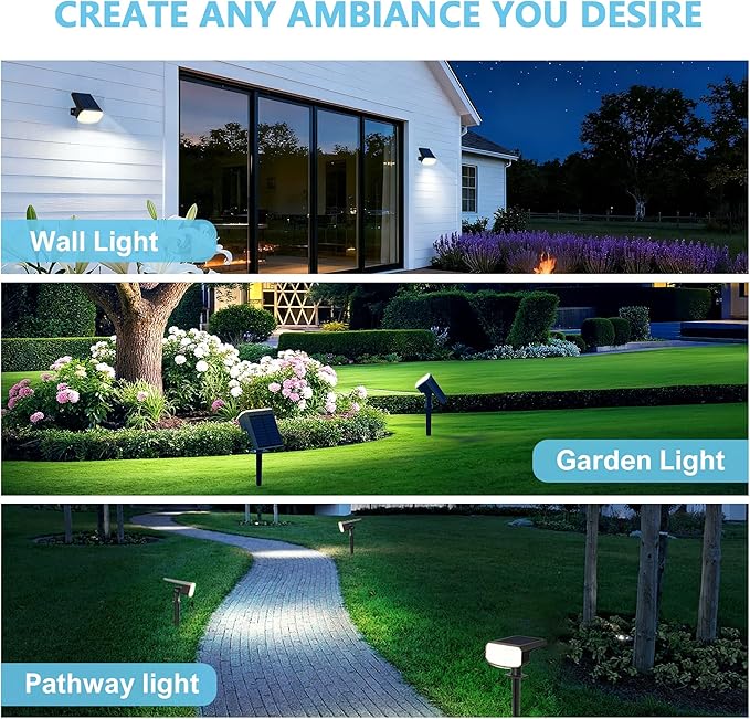 Solar Lights Outdoor Waterproof IP65,Auto On/Off, 6000K 2 Lighting Modes, Super Bright LED, Solar Powered Yard Garden Solar Spot Lights for Outside Landscape -8 Pack