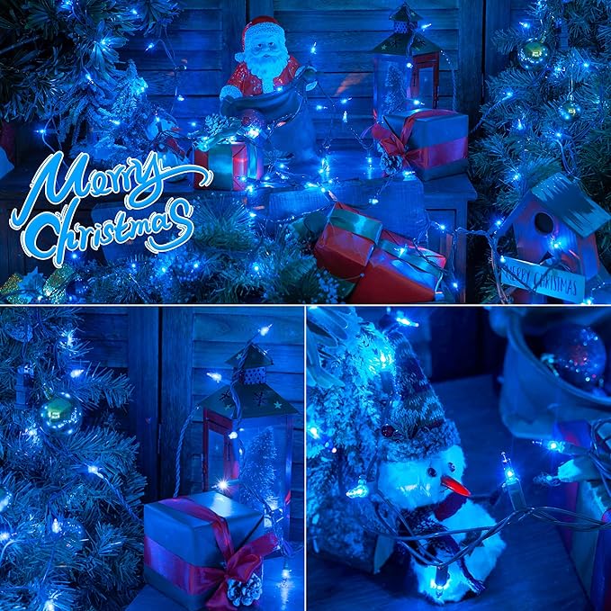 Hopolon Blue Christmas Lights, 13 Feet 50 Count String Light Green Wire, Pack of 2 Sets Incandescent Mini Lights for Indoor Outdoor Christmas Tree Garland Halloween Party Home Festival Decor,Blue