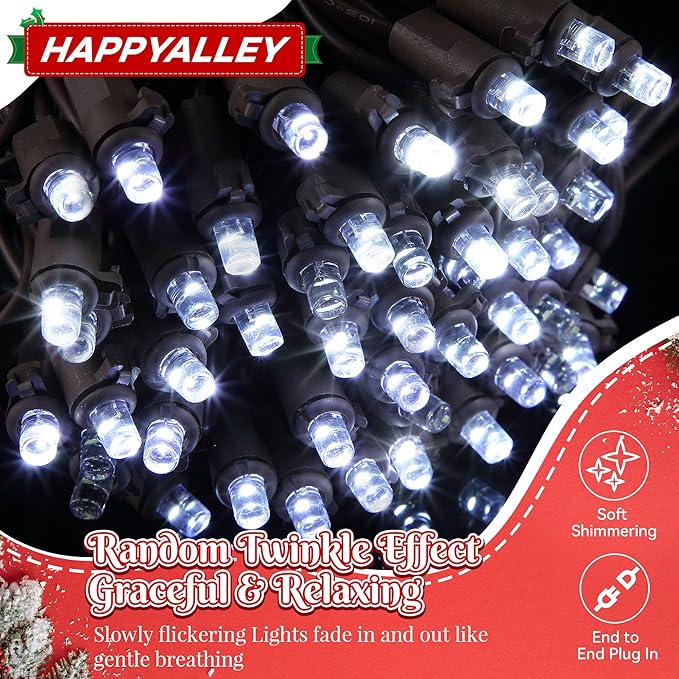 Slow Twinkling Christmas Light, 100 LED 35Ft Pulsing Twinkle Lights for Christmas Tree, 5mm Wide Angle Soft Random Shimmering Set with Brown Wire Cord, Waterproof String Lights(Cool White)