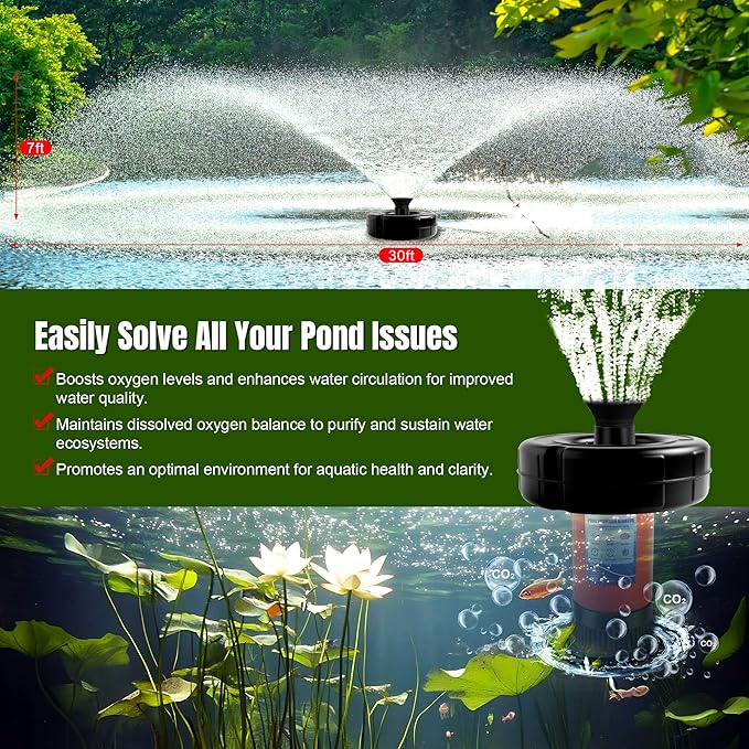 Pond Fountain Aerator 750W, 1HP 15000 GPH Floating Aerating Pump, 120ft Power Cord for Small & Large Ponds & Lakes (120V)