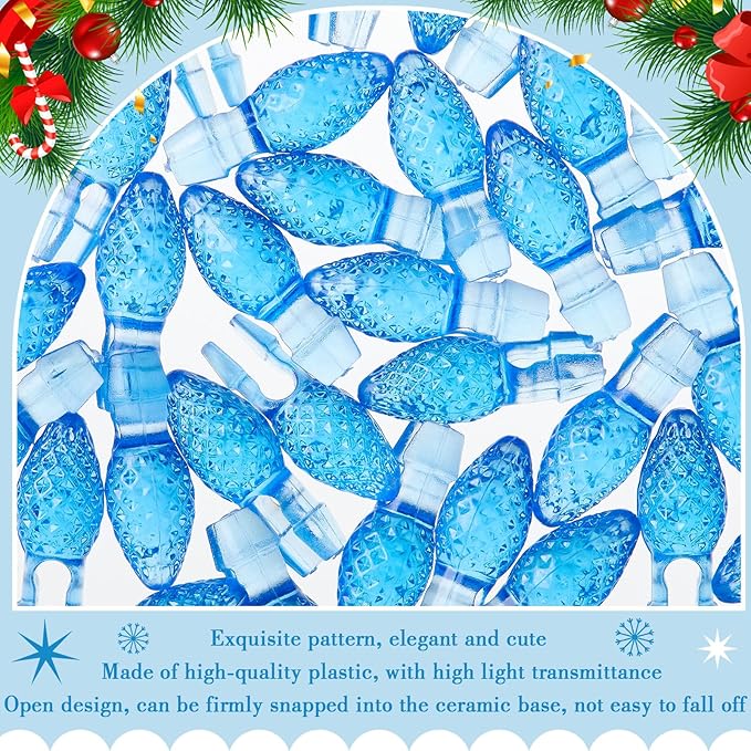 Boao 120 Pcs Ceramic Christmas Tree Replacement Lights Clear Plastic Flame Peg Bulbs Accessories for Ceramic Christmas Trees and DIY Projects(Blue,Small)