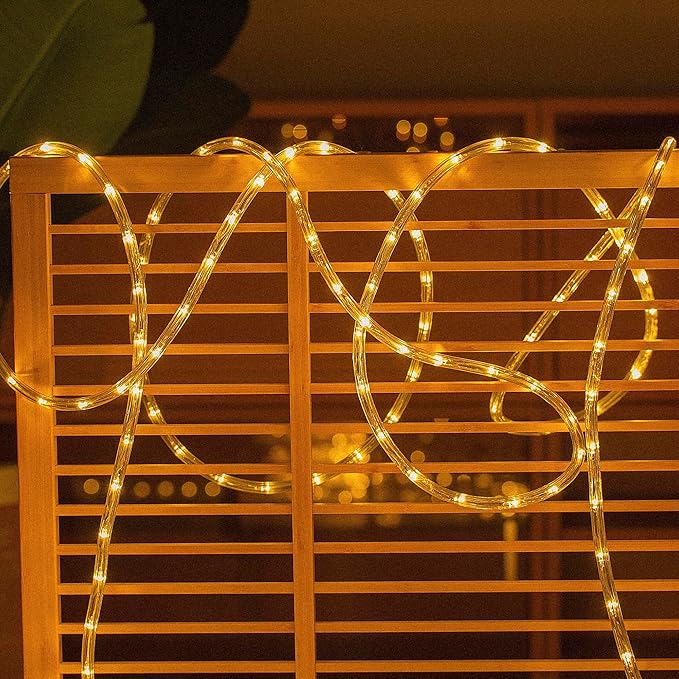 Waterproof LED Rope Lights, Connectable & Flexible with 8 Modes, Outdoor Lighting for Deck, Garden, Pool, Patio & Christmas Decor (Warm White, 100ft)