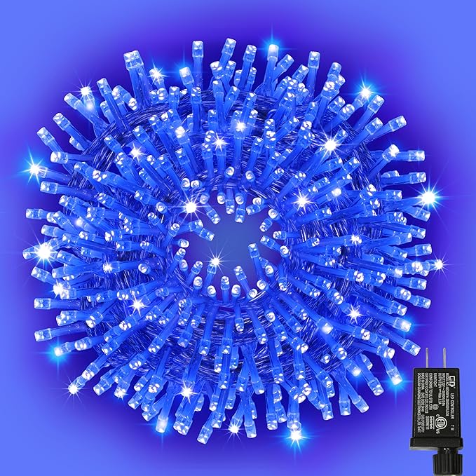 99ft 300 LED Blue Christmas Lights Outdoor Waterproof, Christmas Decorative Mini Lights, Clear Wire String Lights Indoor Plug in, 16 Modes Twinkle Tree Light for Xmas Tree Wedding Party Garden
