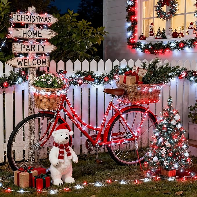 JMEXSUSS Red and White Christmas Tree Lights with Remote, 600 LED String Lights Outdoor Indoor Clear Wire, 168ft Christmas Twinkle Lights Plug in for Bedroom Tree Birthday Party Christmas Decorations