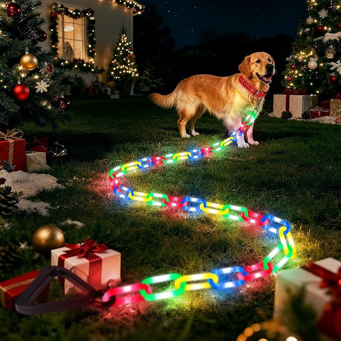 Joomer 6FT Light-Up Dog Leash for Night Walking, 60 LED Battery Operated Dog Chain Lights with 8 Modes & Timer, Glow Leashes with Secure Handle for Small to Large Pets (Multicolor)