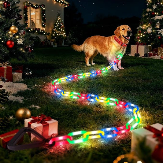 Joomer 6FT Light-Up Dog Leash for Night Walking, 60 LED Battery Operated Dog Chain Lights with 8 Modes & Timer, Glow Leashes with Secure Handle for Small to Large Pets (Multicolor)