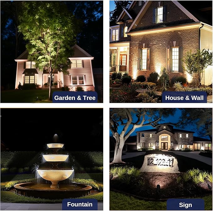 Gardenreet 12V Spot Lights Solid Brass - Outdoor Low Voltage Landscape Spotlight, Wired LED Uplights Waterproof, Stretchable Shroud Bronze for Patio Wall with 4000K Bright White MR16 Bulb (6 Pack)
