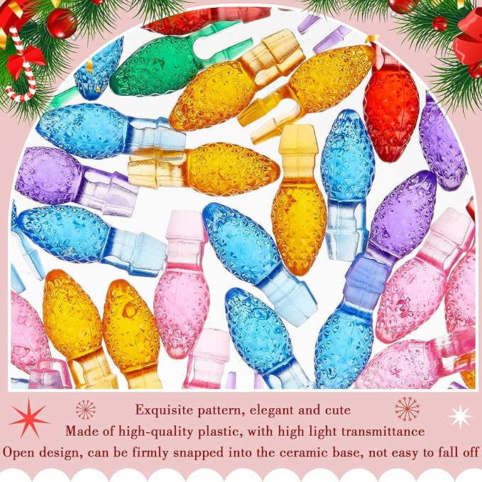 Boao 120 Pcs Ceramic Christmas Tree Replacement Lights Clear Plastic Flame Peg Bulbs Accessories for Ceramic Christmas Trees and DIY Projects(Multicolor,Small)