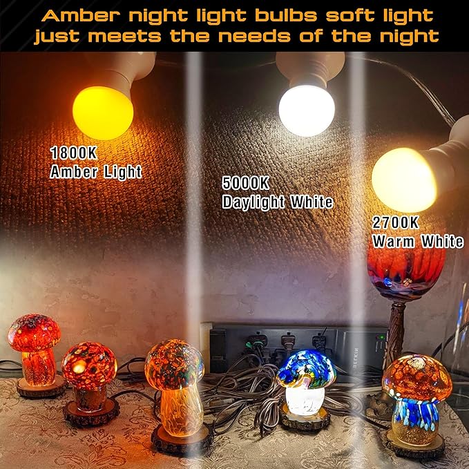E12 Small Candelabra Base Amber Sleep Light Bulbs, 1800K Warm Amber Bulb 25-40W Equivalent, Blue Light Blocking, 3W Dim Night Light Bulbs for Healthy Sleep, Bedroom Kids Room, Non-Dimmable, 4 Pack
