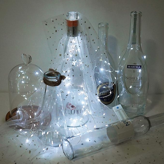 8 Pack 60 LED Fairy Lights with Timer, 7 Modes Battery Operated String Lights (Excluded Battery), Waterproof Wire Lights for Wedding Party Mason Jar Christmas Decoration (Cold White)