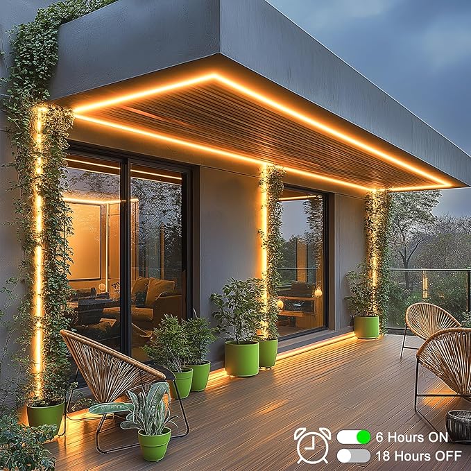 echosari 65.6Ft LED Strip Lights, 2700K Ultra-Bright Strip Lights with Timer Dimmable, 2400 LEDs Flexible Tape Lights Outdoor Waterproof Light Strip for Pool Pathway Balcony Patio (Warm White)