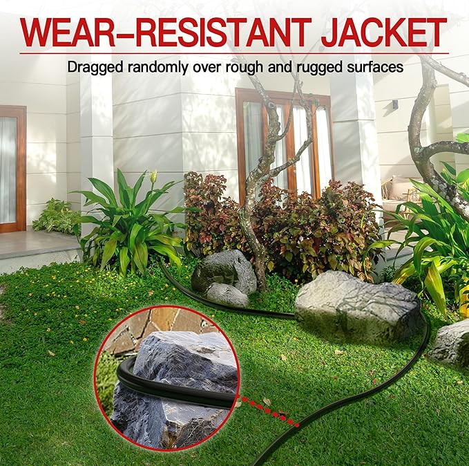 100 FT 12 Gauge Extension Cord Outdoor, Heavy Duty Weatherproof & Flame Retardant Black 3 Prong Power Cord with Light, Outside for Lawn & Garden, 15 Amps 1875 Watts 125 VAC 12AWG SJTW, ETL Listed