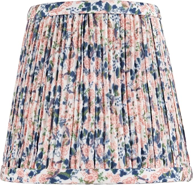 4" Top x 6" Bottom x 5 1/2" High x Print Cottage Core Lamp Shade Replacement Small Mini Pink Blue Empire Round Floral Modern Fabric Shirred Pleated Pattern Clip On Candelabra - Springcrest