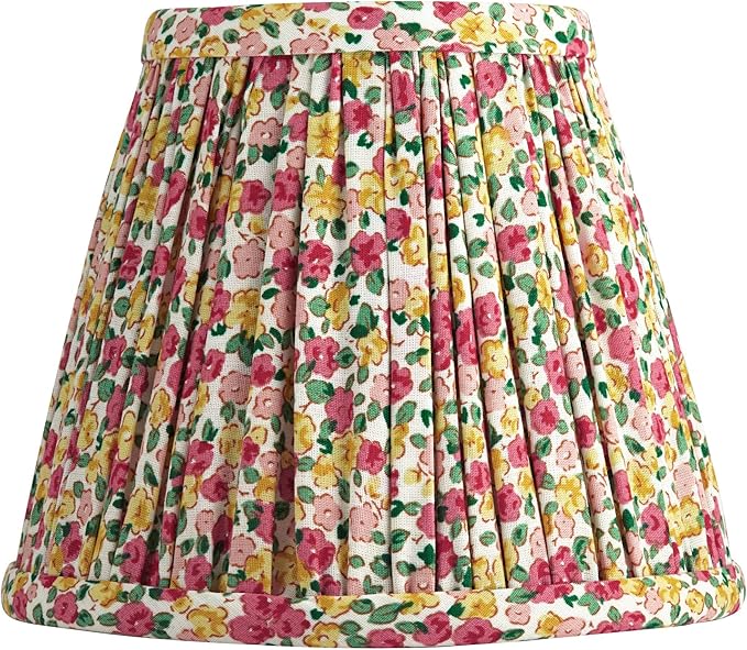 Nelle 3 1/2" Top x 6" Bottom x 5" High x 5" Slant Print Cottage Core Lamp Shade Replacement Small Red Yellow Empire Round Farmhouse Country Traditional Pleated Floral Clip On Candelabra - Springcrest